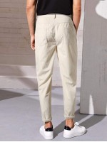 Men Corduroy Slant Pockets Straight Trousers