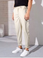 Men Corduroy Slant Pockets Straight Trousers