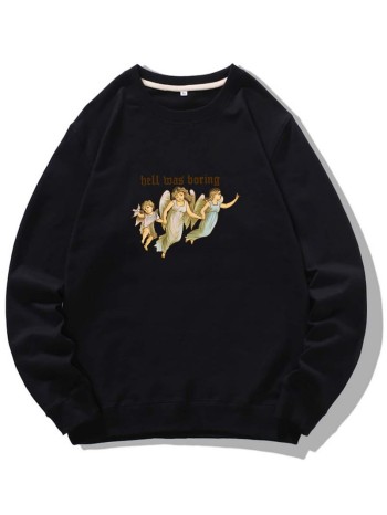 Men Angel & Slogan Graphic Sweatshirt