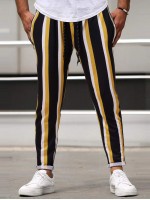 Men Striped Print Drawstring Waist Pants