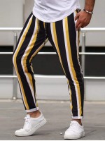 Men Striped Print Drawstring Waist Pants