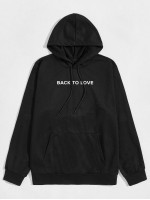 Men Slogan And Angel Print Drawstring Hoodie