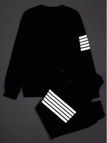 Men Reflective Striped Sweatshirt & Sweatpants