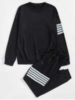 Men Reflective Striped Sweatshirt & Sweatpants