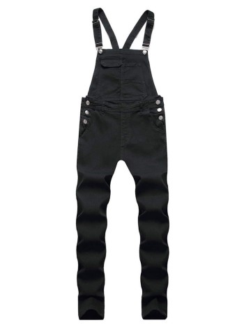 Men Button Detail Pocket Denim Overalls