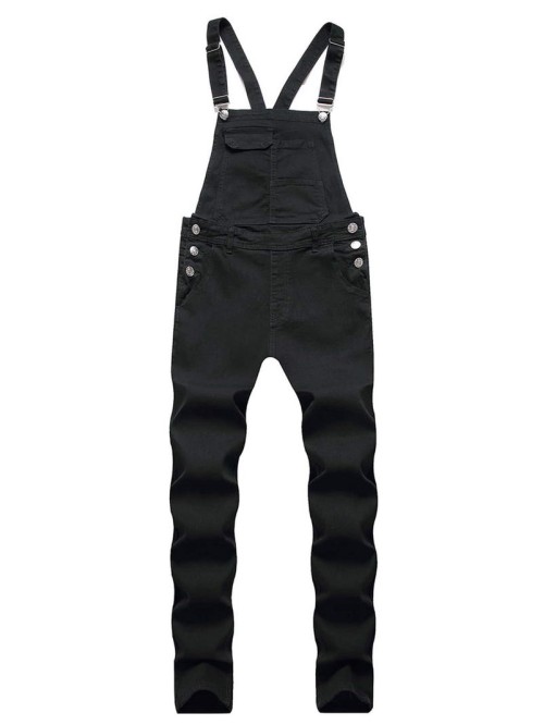 Men Button Detail Pocket Denim Overalls