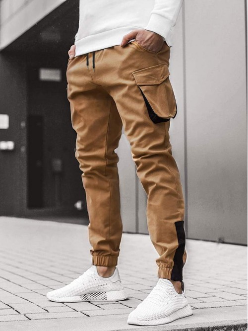 Men Flap Pocket Contrast Panel Cargo Pants