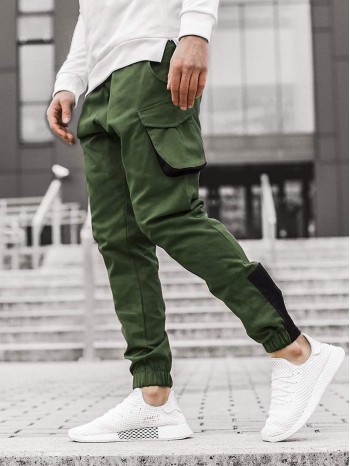 Men Flap Pockets Contrast Tape Cargo Pants