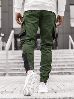 Men Flap Pockets Contrast Tape Cargo Pants