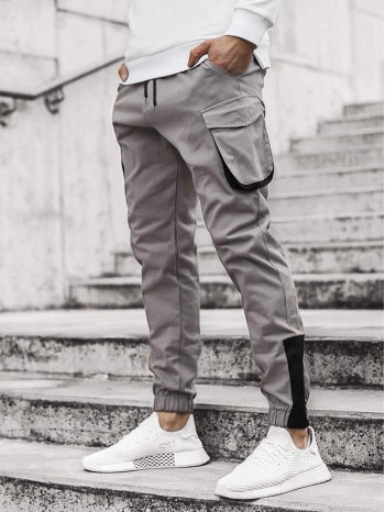 Men Flap Pockets Contrast Tape Cargo Pants