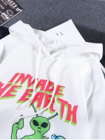 Men Alien & Letter Graphic Drawstring Hoodie