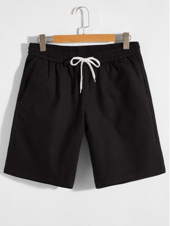 Men Drawstring Waist Slant Pocket Shorts