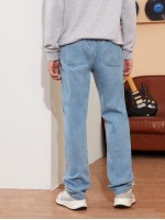 Men Washed Straight Leg Jeans