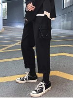 Men Drawstring Hem Ribbon Detail Cargo Pants