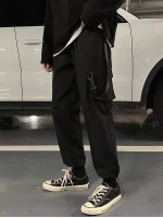 Men Drawstring Hem Ribbon Detail Cargo Pants