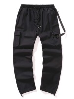 Men Drawstring Hem Ribbon Detail Cargo Pants