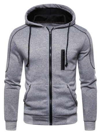 Men Contrast Topstitching Drawstring Hoodie