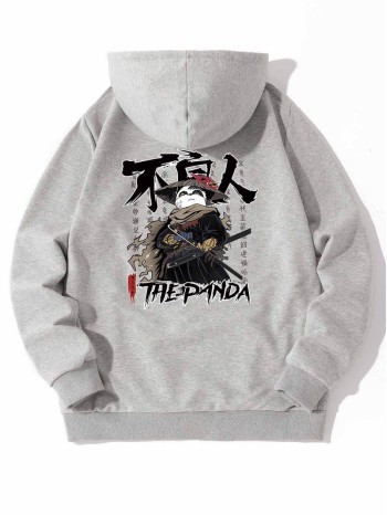 Men Cartoon & Letter Graphic Hoodie