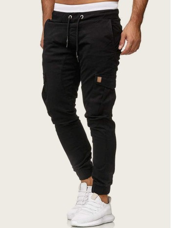 Men Side Flap Pocket Drawstring Cargo Pants