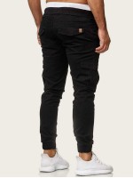 Men Side Flap Pocket Drawstring Cargo Pants