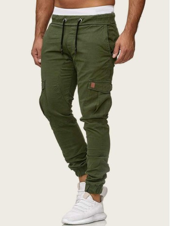 Men Side Pocket Drawstring Waist Cargo Pants