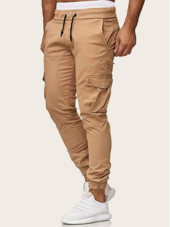 Men Side Pocket Drawstring Waist Cargo Pants