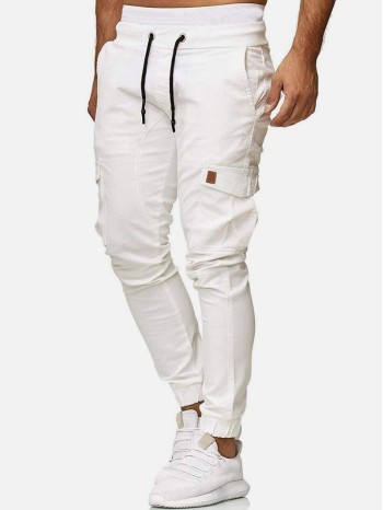 Men Side Pocket Drawstring Waist Cargo Pants