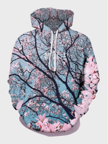 Men 3D Floral Print Drawstring Hoodie