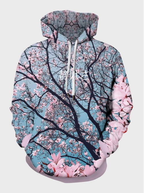 Men 3D Floral Print Drawstring Hoodie