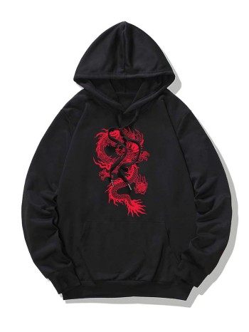 Men Chinese Dragon Graphic Drawstring Hoodie