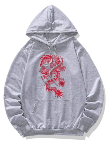 Men Chinese Dragon Graphic Drawstring Hoodie