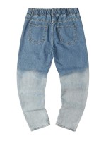 Men Drawstring Waist Ripped Ombre Jeans