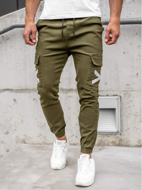 Men Drawstring Waist Pocket Side Cargo Pants