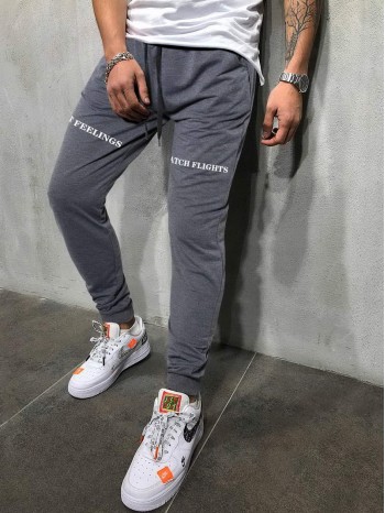 Men Letter Graphic Drawstring Sweatpants