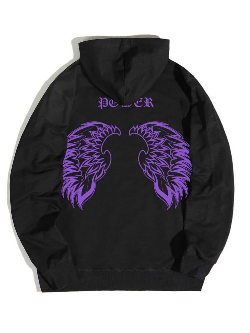 Men Wing And Letter Graphic Hooded Sweatshirt