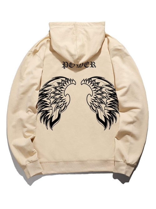 Men Wing And Letter Graphic Hooded Sweatshirt