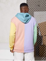 Men Color Block Drop Shoulder Drawstring Hoodie