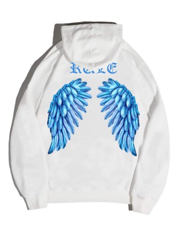 Men Wing & Letter Graphic Drawstring Hoodie