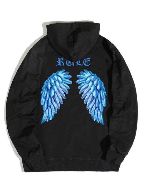 Men Wing & Letter Graphic Drawstring Hoodie