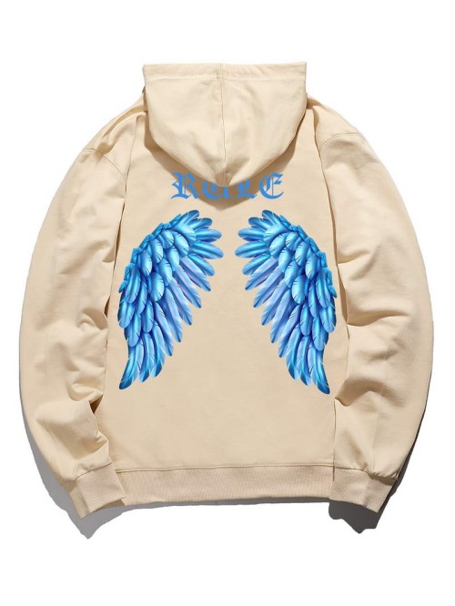 Men Wing & Letter Graphic Drawstring Hoodie