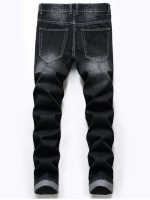 Men Washed Ripped Button Fly Jeans