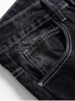 Men Washed Ripped Button Fly Jeans