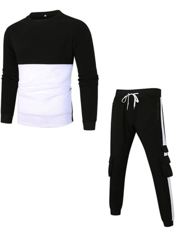 Men Two Tone Sweatshirt & Flap Pocket Pants