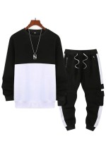 Men Two Tone Sweatshirt & Flap Pocket Pants