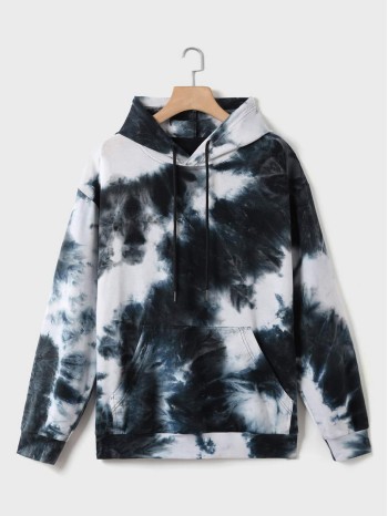 Men Tie Dye Kangaroo Pocket Drawstring Hoodie