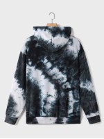 Men Tie Dye Kangaroo Pocket Drawstring Hoodie