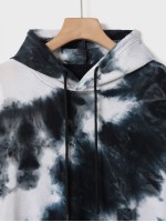 Men Tie Dye Kangaroo Pocket Drawstring Hoodie