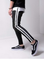 Men Side Striped Ripped Skinny Jeans