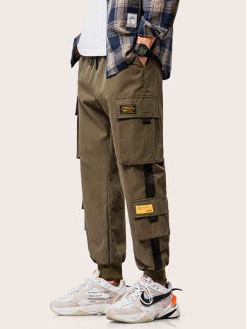 Men Letter Patched Flap Pocket Cargo Pants