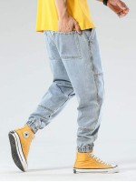 Men Patched Detail Carrot Jeans